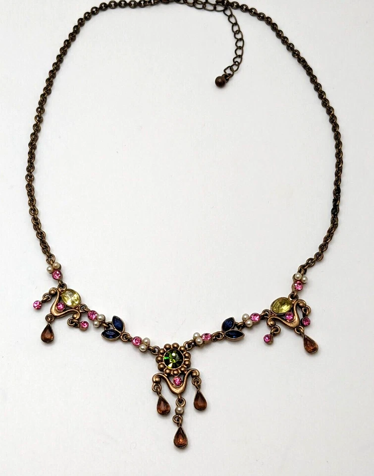 Avon NR винтажный бронзового тона ожерелье пастельные многоцветные стразы ошейник 17» - Изображение 3 из 4