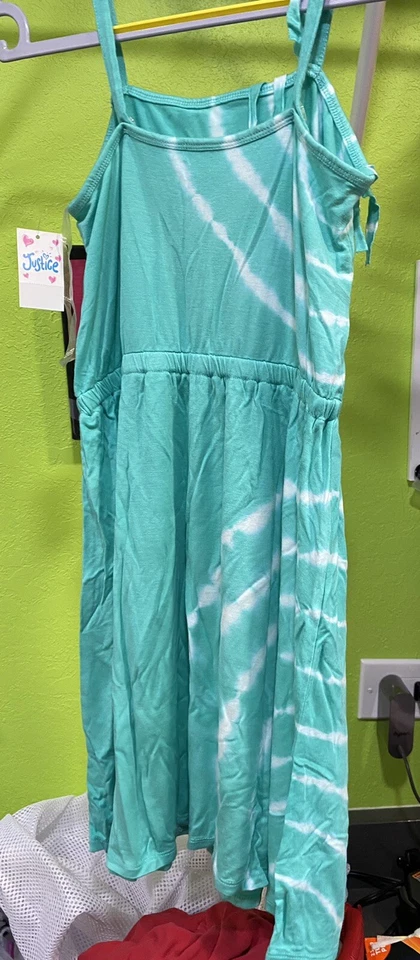 Vestido Justice Niña Talla 12 Verde Neón/Azul Traje de Baño Encubrimiento Tie Dye Vestido Foto 2 de 4