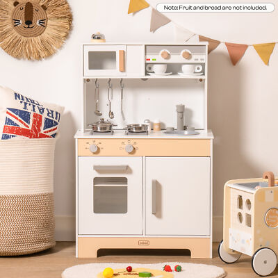 Kids Kitchen Wooden Play Set Children Chef Pretend Food Cooking Ware Toy Cabinet