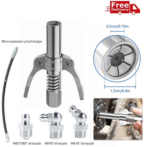 Grease Gun Coupler High Pressure Quick Release Lock Nozzles w/Hose For 1/8"NPT - Picture 3 of 18