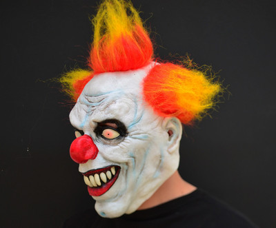 Halloween Clown Mask with hair Creepy Costume  Killer Clown ORANGE HAIR CLOWN