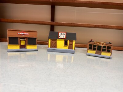 O Scale 3 Scratch Built & Hand Painted Small Wooden Buildings  Used