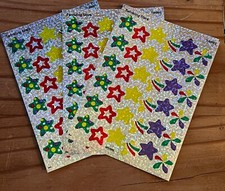 STARS 3 sheets Sparkly Colorful Pattern Scrapbook Stickers