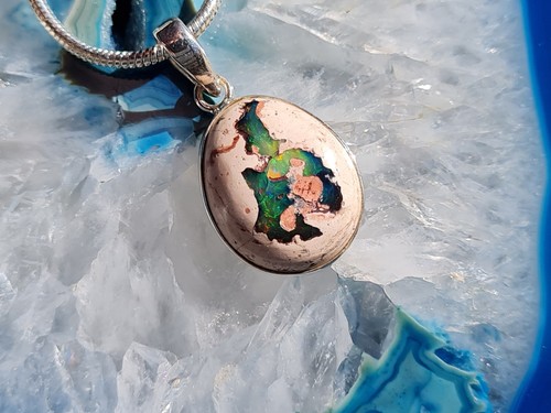 Geschenkset: Großer Mexikanischer Feueropal Anhänger plus Silberkette (D42) - Bild 8 von 10