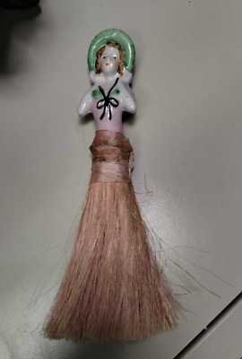 Antique Porcelain Half Doll Whisk Broom Skirt