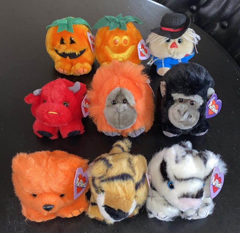 Vintage Puffkins Swibco Plush All W/ Tags - Mixed Lot Of 9 - Pumpkins Tiger Bear