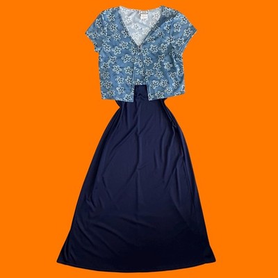 90's vintage blue grunge floral matching set maxi dress bolero LARGE joule  | eBay