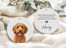 Custom Pet Memorial Watercolor Photo Ornament, Personalized Dog Memorial Ornamen