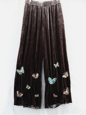 Johnny Was Velvet Pants Medium Brown Butterflies Wide Leg Boho NWT Designer