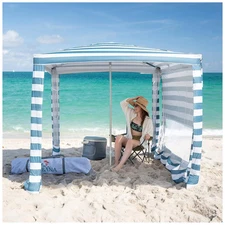 Crown Shades Cabana, 6.5x6.5' Pop Up Tent w/ UPF50+ Protection, Cyan Blue NIB