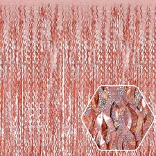 Rose Gold Wave Foil Fringe Curtain 4 Pack 3.28x8.2 Ft Metallic Tinsel Decor