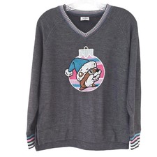 Buc-ee's Gray Long Sleeve Thermal Pullover w/Embroidered Christmas Ornament XS