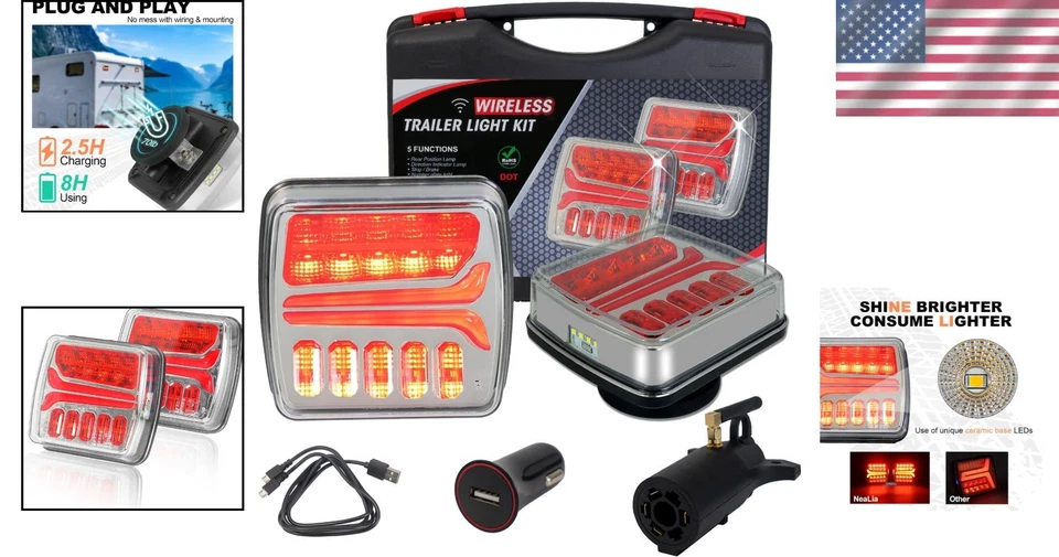 Portable Rechargeable Trailer Tow Lights - IP65 Waterproof & Magnetic Design - Image 2 of 4