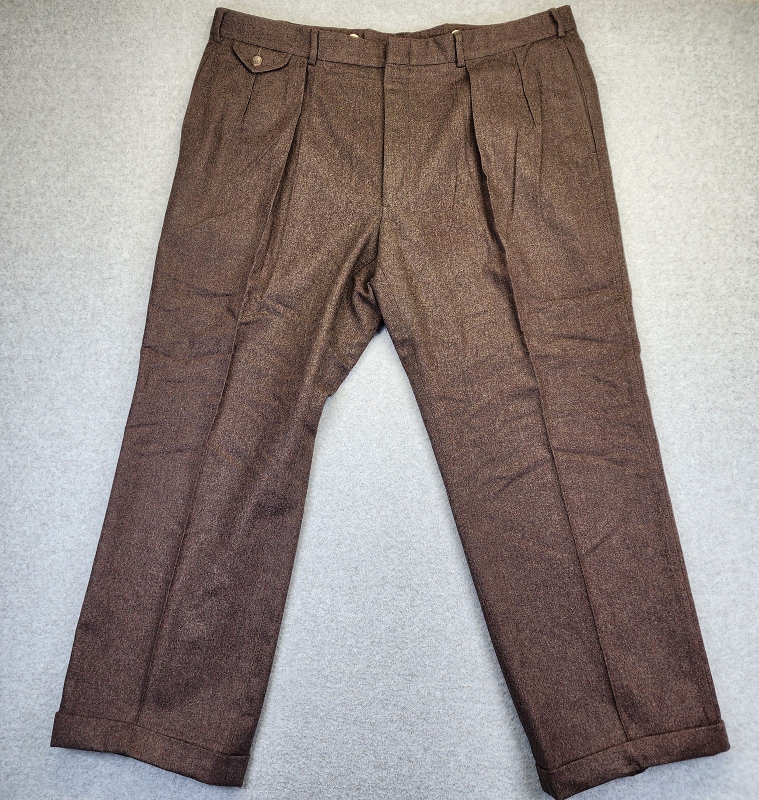 Vintage POLO RALPH LAUREN Mens 42x29 Wool Tweed Dress Pants Pleated Cuffed Brown