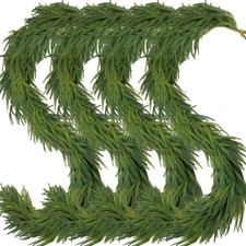 4 Pcs Artificial Norfolk Pine Garlands Christmas 9ft Dense Real Touch Greenery