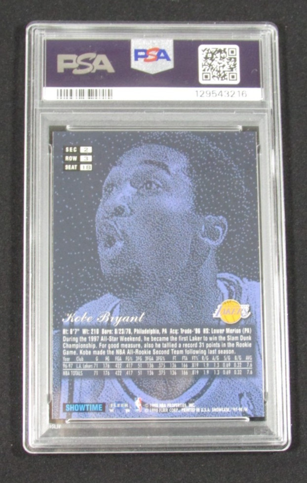 1997 FLAIR SHOWCASE KOBE BRYANT #18 ROW 3 PSA 9 MINT view 2