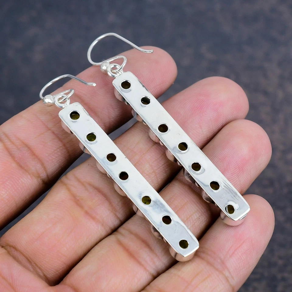 Peridot Gemstones Handmade 925 Steling Silver Jewelry Earring Gifts For New Year - Image 4 of 4