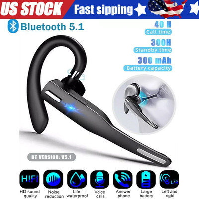 Trucker Wireless Headset Bluetooth 5.1 Earpiece Dual Mic Earbud Noise Cancelling
