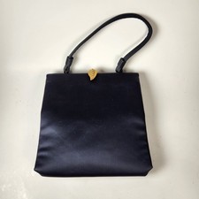 AFTER FIVE Evening Handbag Blue Satin Leaf Kiss Lock Vintage Made USA 60s Purse
