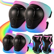 Kids Knee Elbow Pads with Wrist Guards 3 in 1 Small, Bluepinkgree