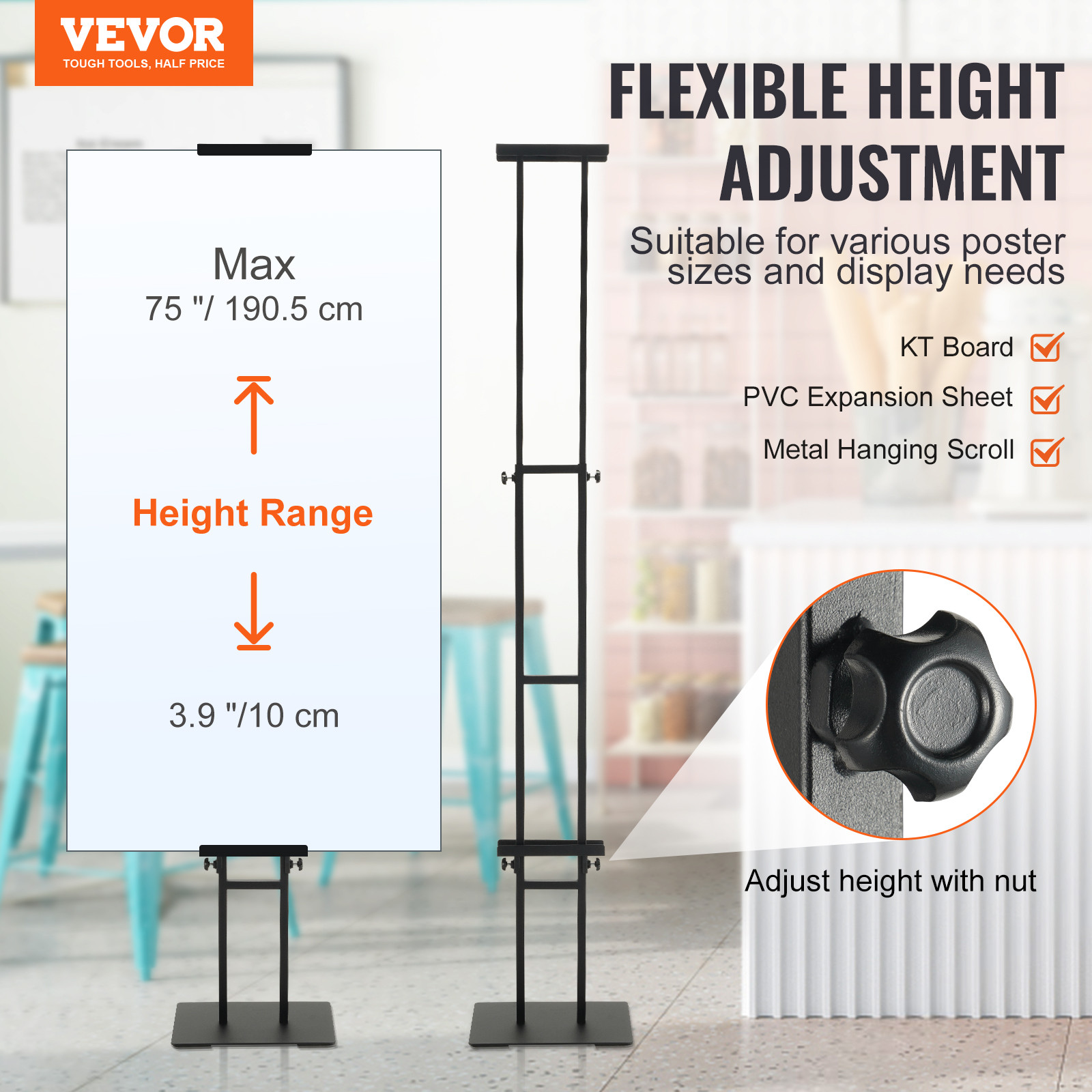 VEVOR Poster Stand Floor Standing Sign Holder 75" Adjustable Height Double-Sided