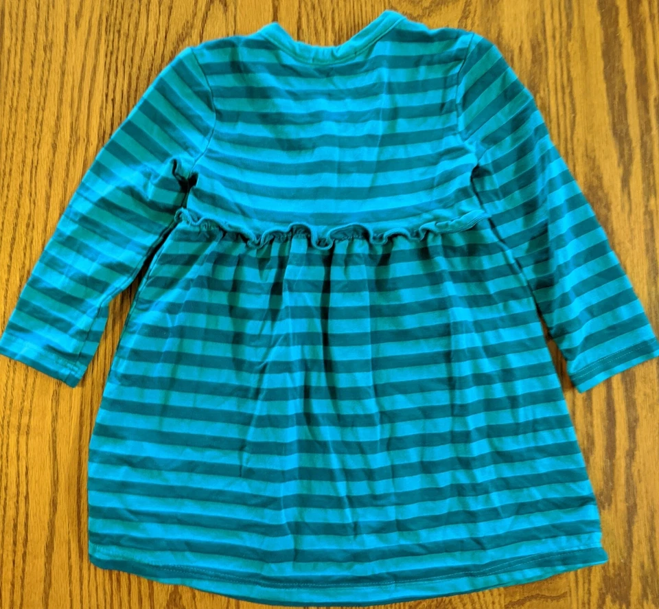 NUEVO VESTIDO NIÑA 3-6M AZUL RAYAS MANGA LARGA MEZCLA ALGODÓN HECHO EN EE. UU. ELLA MOSS Foto 3 de 4