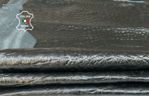 BLACK CROCODILE EMBOSSED soft Italian Lambskin 3 skins 10sqf 0.7-0.8mm #A8968 - Picture 1 of 8