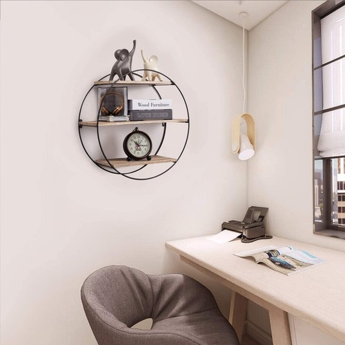 Circle Iron Bracket 3 Tier Wall Floating Shelves Decorative Shelf fr Home Office - Bild 5 von 12