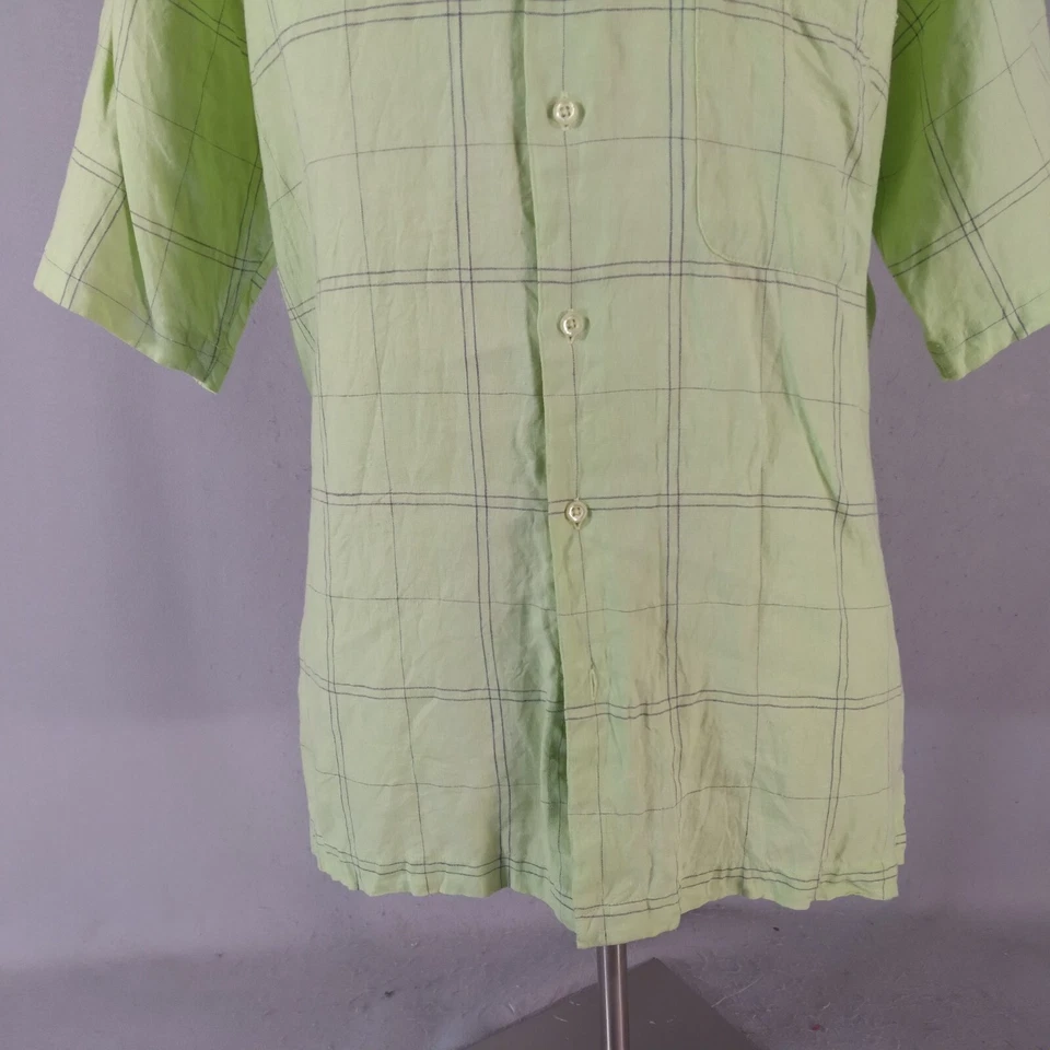 Donald J Trump Shirt Men's large green plaid Linen short sleeve button up casual - Image 3 of 4