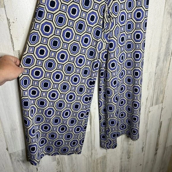 New Directions Women's Geometric Elastic Waist Palazzo Pants Blue Tan Size Small - Image 2 of 4