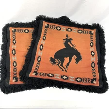 El Paso Saddle Blanket Southwestern Pillow Covers Rodeo Bucking Bronco 15 x 15