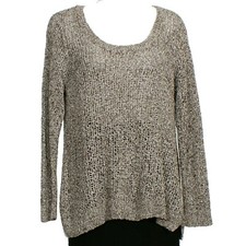 EILEEN FISHER Moon Gray Speckled Cotton Open Knit Sweater 1X