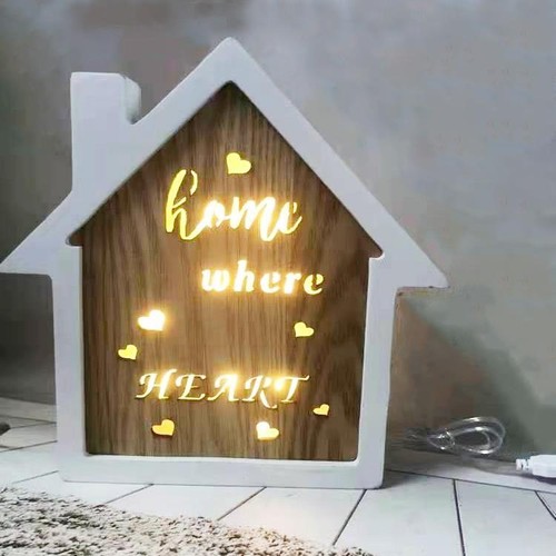 LED Light Up Christmas Decoration Gift Wooden Frame Home Where Heart