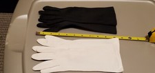 Pair of Vintage White and Black Long Nylon Gloves - size 6.5