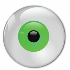 SET OF 2 GREEN EYEBALLS 3" PINBACK BUTTONS HALLOWEEN COSTUME PROP COSPLAY
