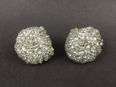 Clear Beaded Ball Earrings Studs Beads Swirl Round Costume Jewelry
