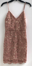 Rose Lace Overlay Bodycon Cocktail Dress Spaghetti Strap V-Neck size S