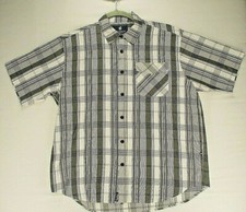 Rockawear Button Up Shirt Men's 2XB White with Gray Plaid Short Sleeve