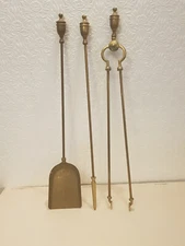 A Victorian Brass Fireplace Tool Companion Set - 66cm Long - Tong Poker & Shovel