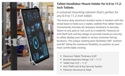 AboveTEK TH-2388 Robuster schwarzer Aluminium Lenker Tablet Halter (zz157A)
