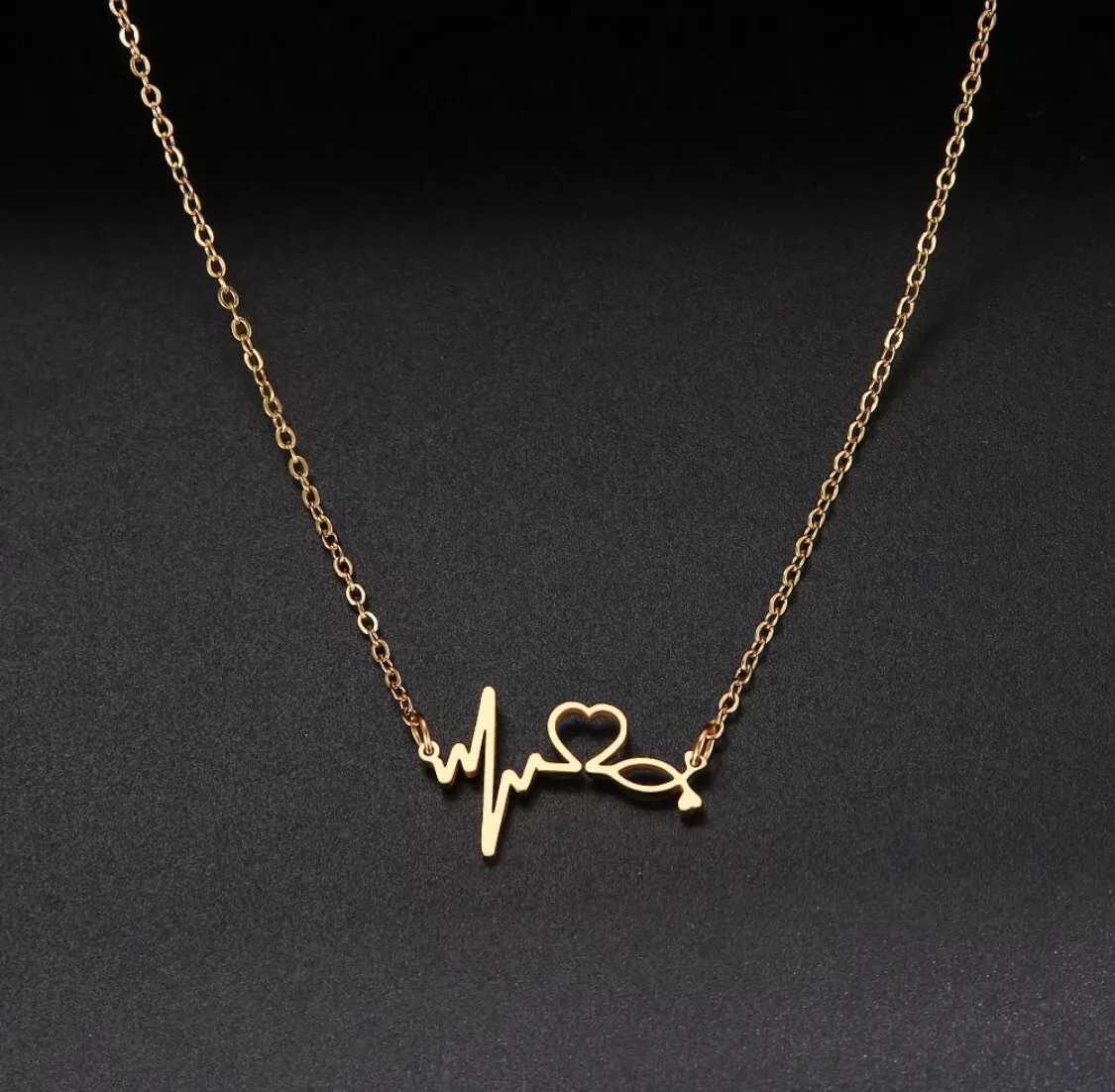 Gold Heart Beat Pendant Necklace Lifeline Soulmate 316 Stainless