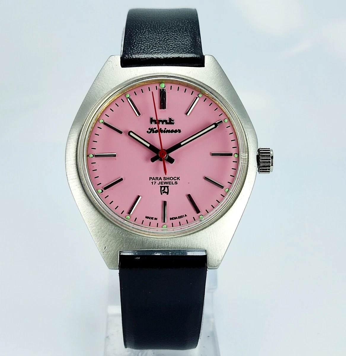 HMT Kohinoor 17Jewels para Shock Pink Dial Hand Winding Men s Wrist Watch
