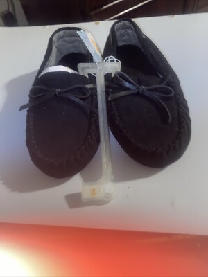 Cat & Jack Boy's Sz 2 Black Lionel Moccasin Faux Suede House Slippers NWT $15