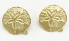 Gold Sand Dollar Earrings Pierced Post Stud Seashell Shell Gilt Matte Earrings