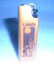 33% OFF SALE WOODEN LIGHTER HOLDER CASE - CANADA with WOLF - Made in USA