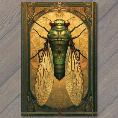 Art Print Green Cicada Insect Gold Frame Bug Closeup Wings Nature Entomology Got