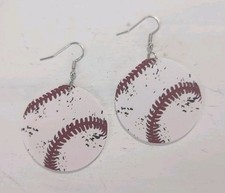 Retro Sports Ball Faux Leather Dangle Earrings Baseball Earrings For Women Girls