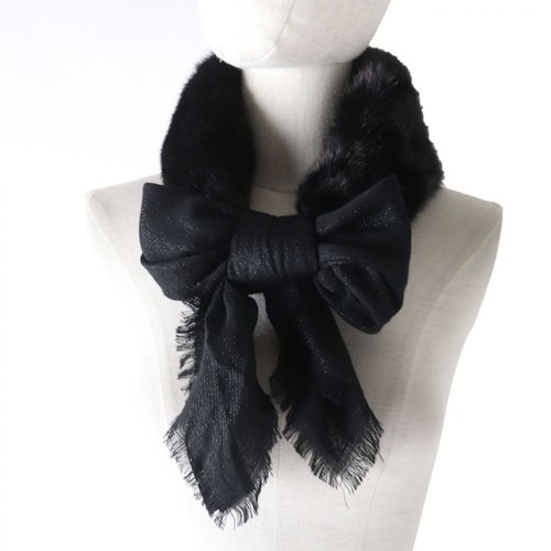 GUCCI 460300 Gg Pattern With Mink Silk Blend Stole/Shawl/Muffler Black Women'S M