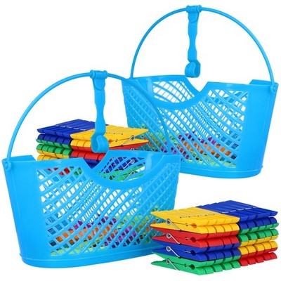  74-teiliges Set mit Wäscheklammern & Wäscheklammerkorb