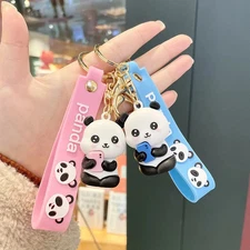 Cute Panda Keychain Bamboo Panda Silicone Bag Pendant Car Key Ring NEW
